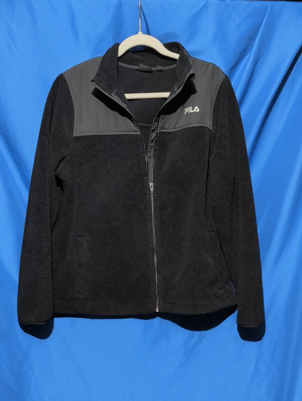 FILA Large Black Lightweight Sherpa Zip Jacket with Contrast Yoke